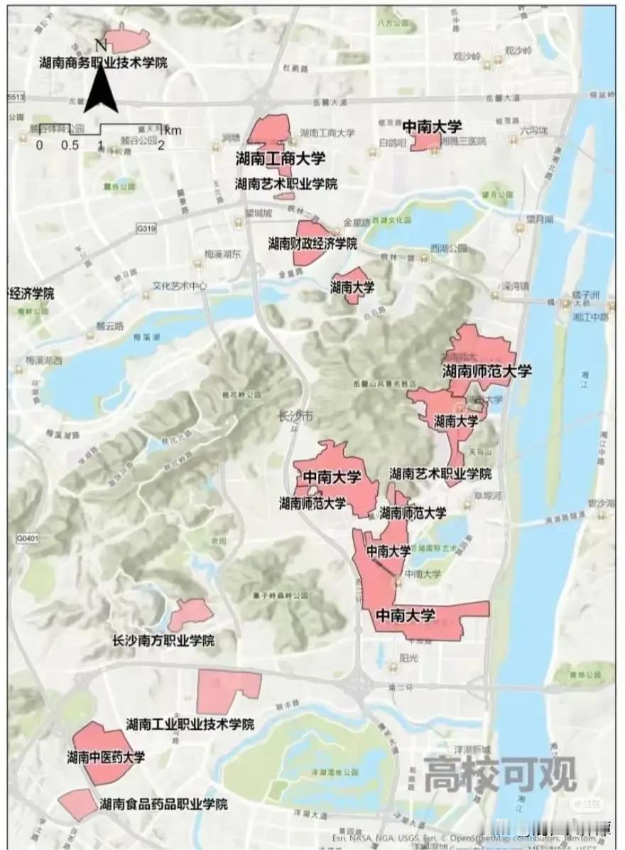 长沙河西真不愧为湖南教育高地！目前湖南几所顶级高校都在聚集在河西，包括湖南大学