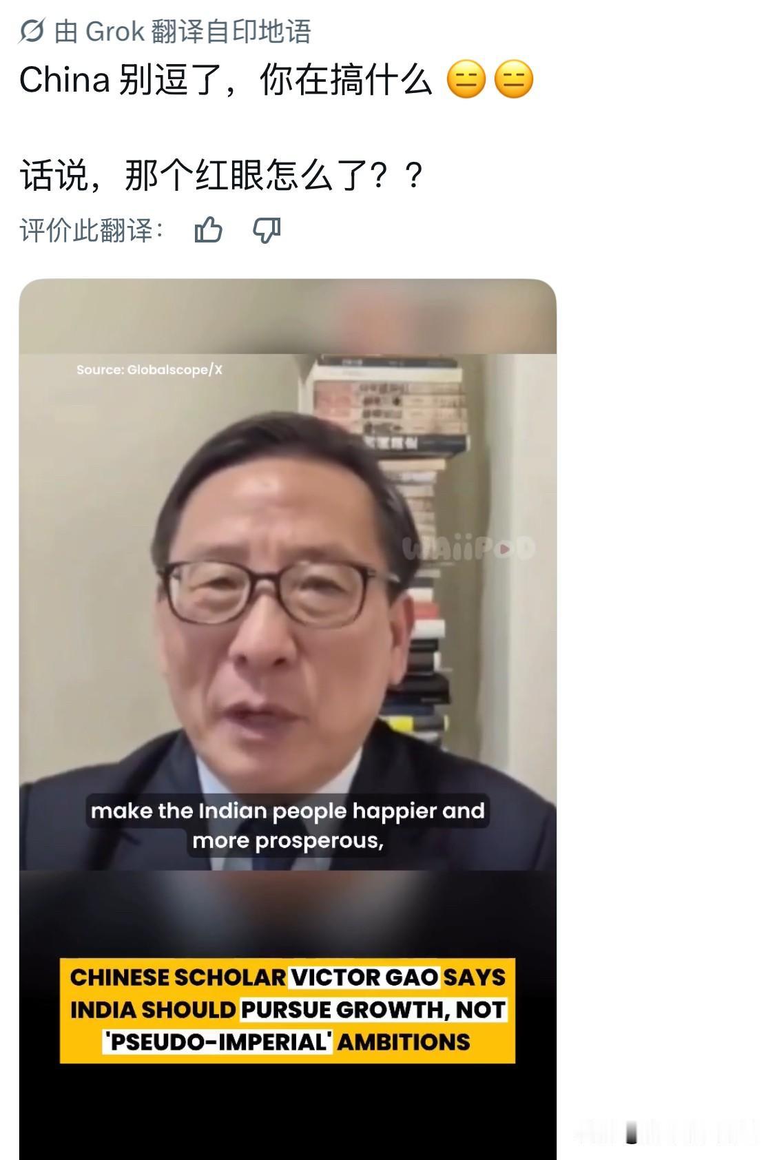 一位印度学者对高志凯教授非常不服，因为高教授在接受视频采访时劝告印度政府要聚焦于