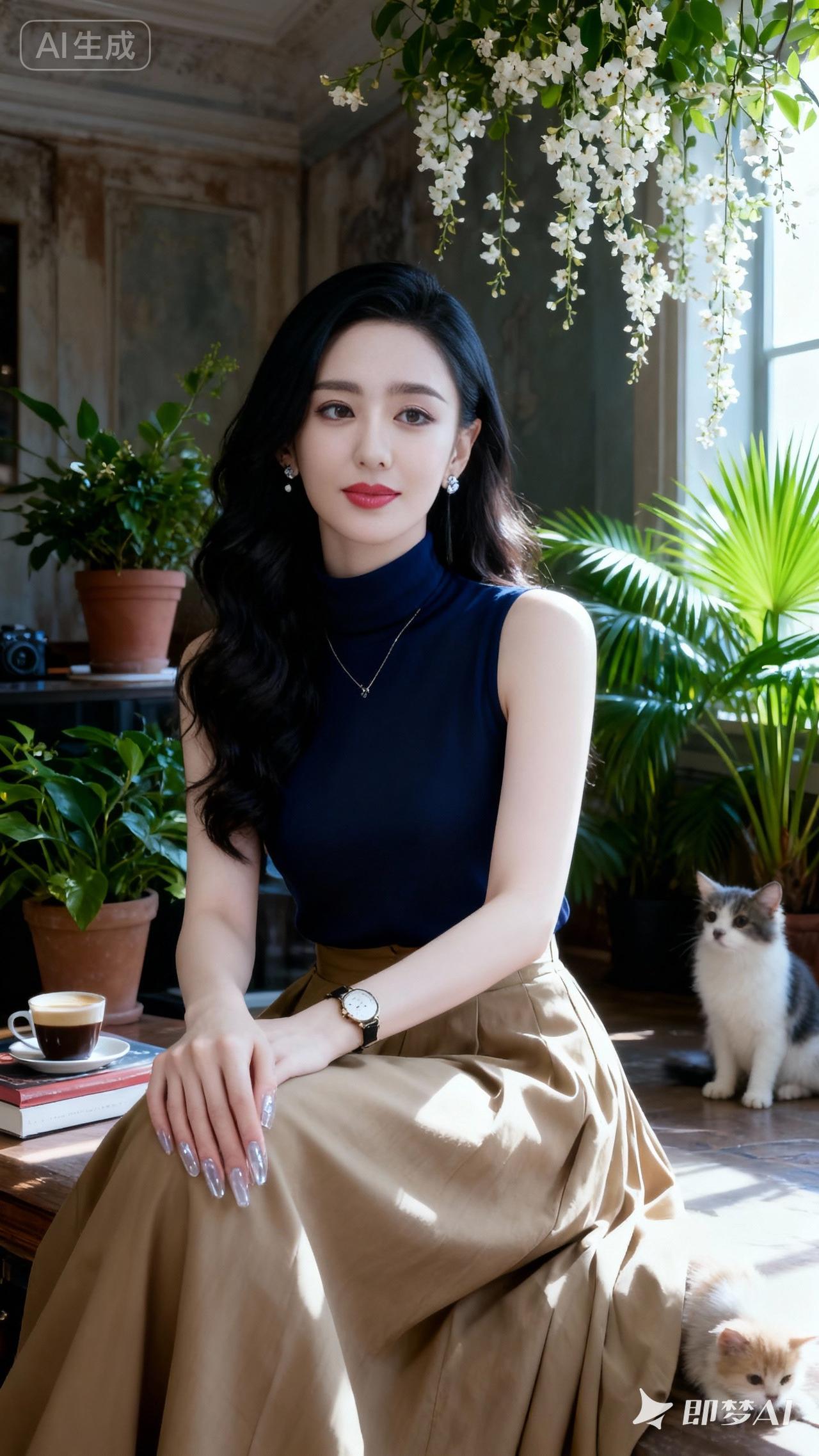 优雅咖啡时光，猫咪相伴的宁静午后