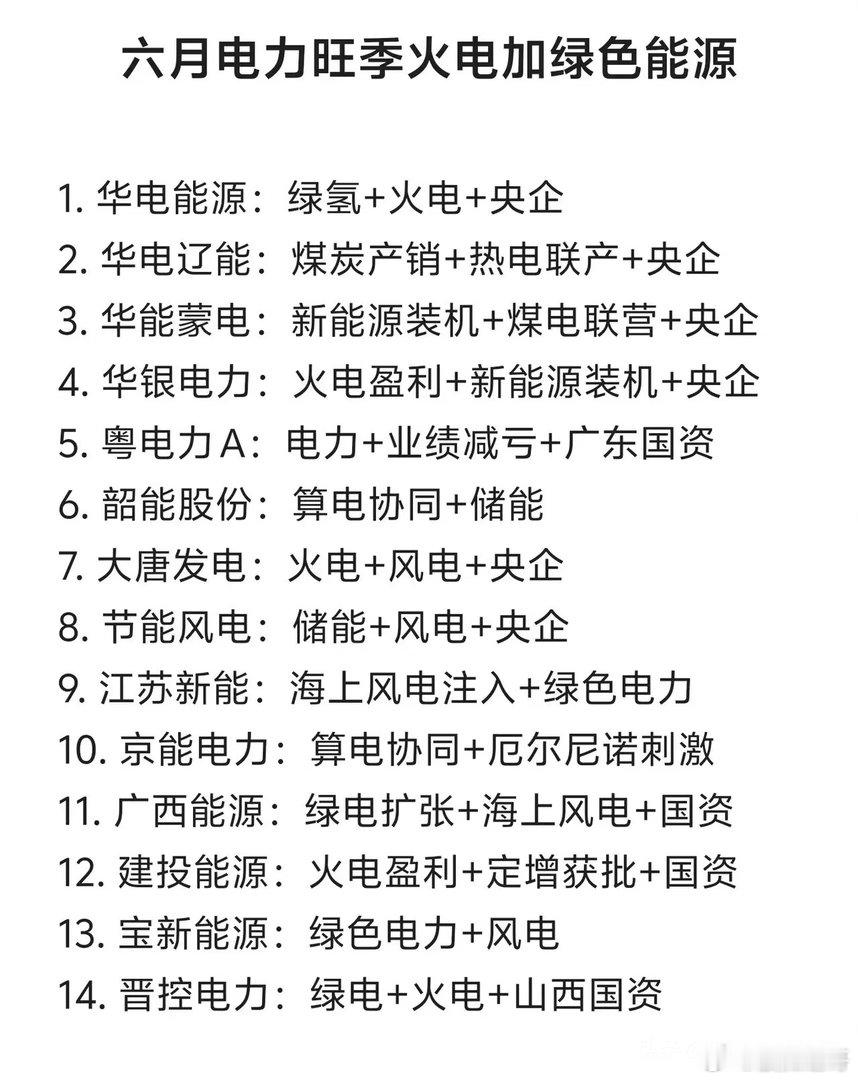 六月电力迎旺季，高温+用电缺口+算电协同三重驱动，板块行情可期。火电受益煤价低位