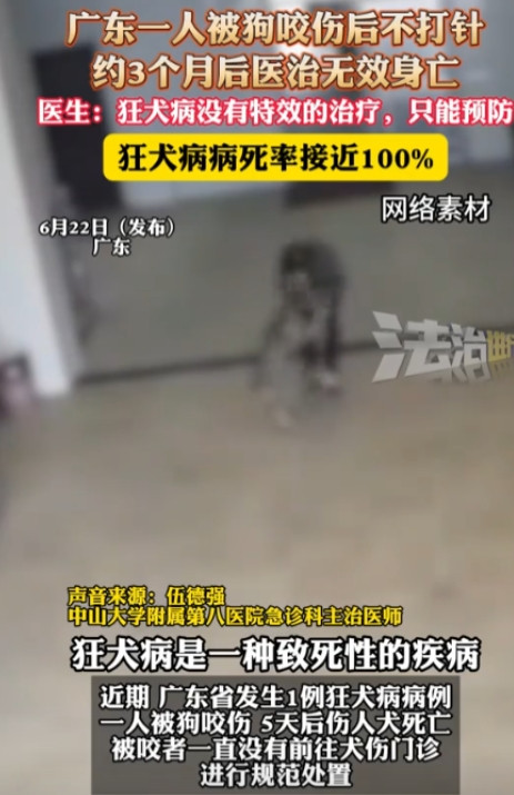 “心真大！”广东，一名男子被狗咬伤后并没有第一时间去打疫苗，结果过了5天之后，那