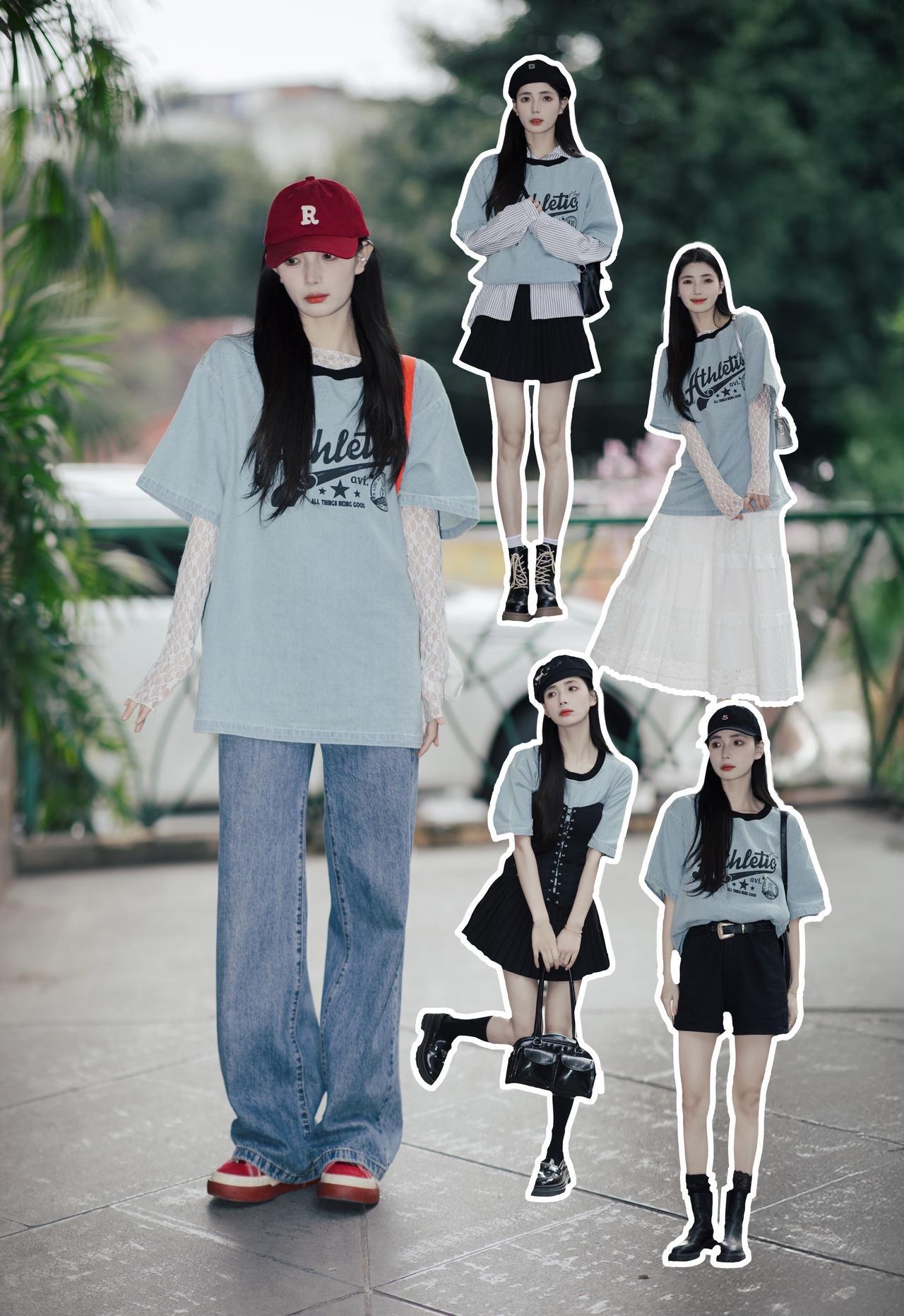 一件T恤的5种搭配～你喜欢哪一种呢夏日穿搭学院风穿搭甜美穿搭初春穿搭