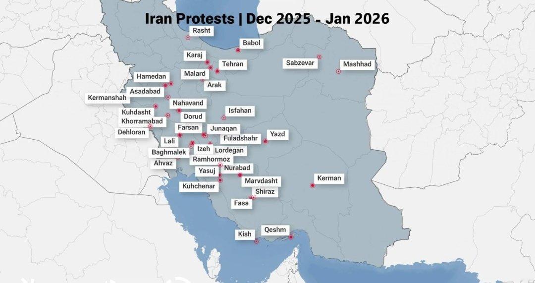 【伊朗抗议活动已蔓延至36个城市】2025年12月29日开始的这轮伊朗抗议浪潮