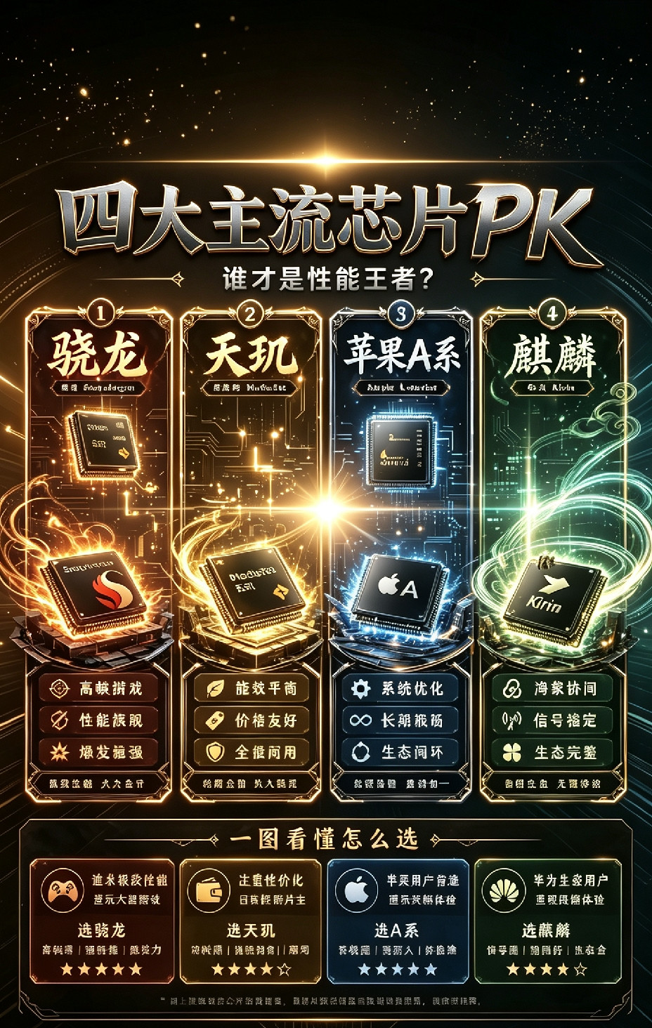 手机处理器怎么选？骁龙、天玑、麒麟一次看懂📌现在买旗舰手机，芯片几乎决定了大半体验。同样是旗舰机，