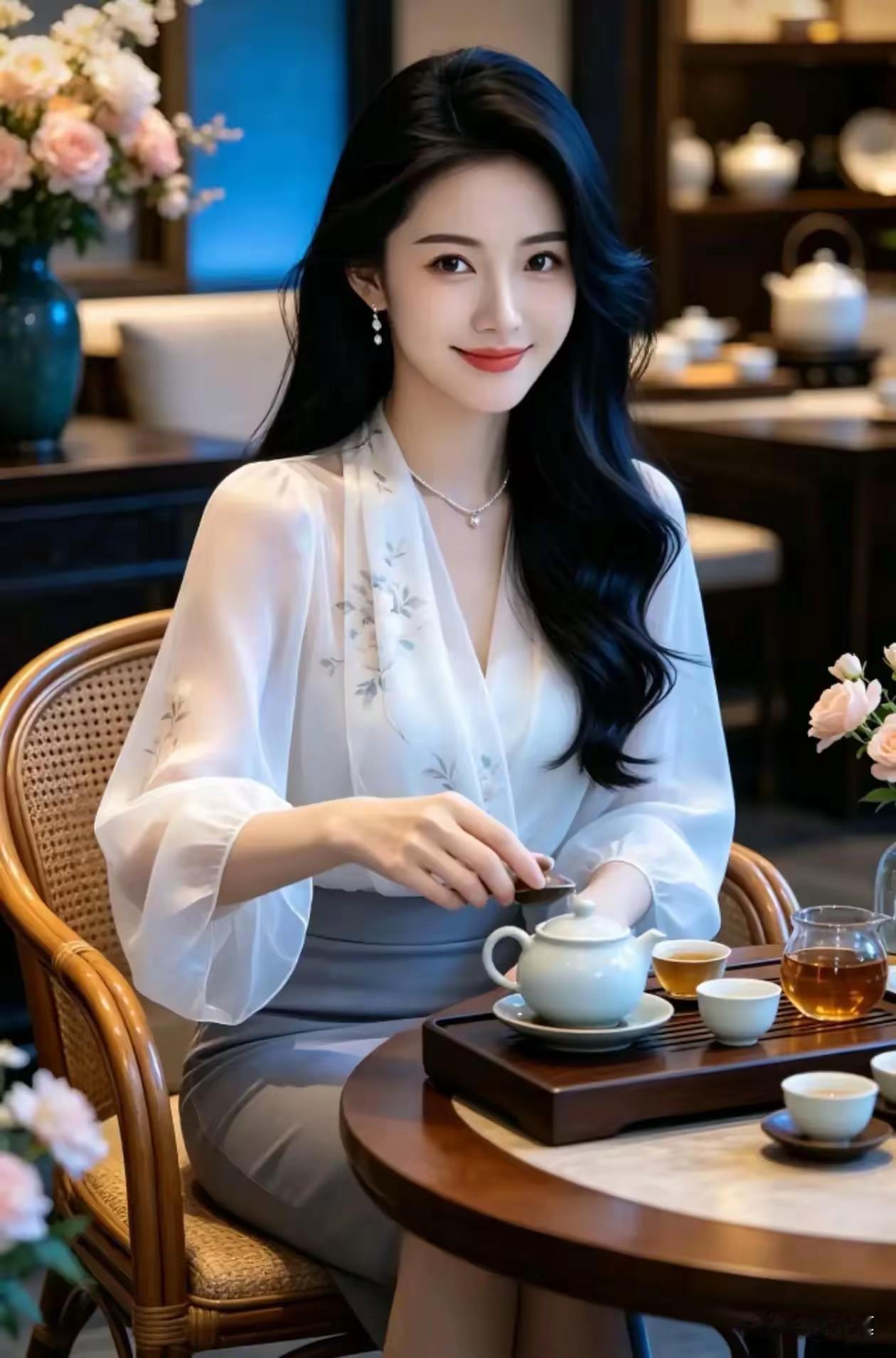 这位女士正在享受下午茶时光。