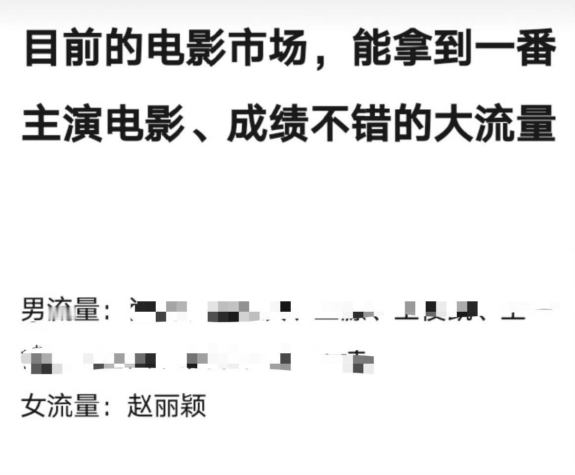 目前电影市场，能拿到一番主演电影、成绩不错的大流量，女明星只有赵丽颖一人！[可怜