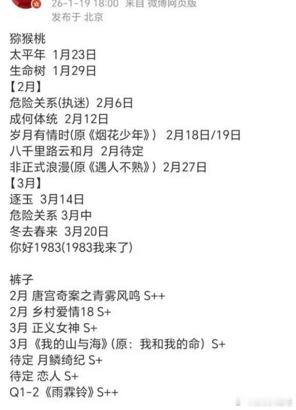逐玉更新到3月14播了诶。生命树不动，成何体统延期，月鳞奇迹待定张凌赫田曦薇的《