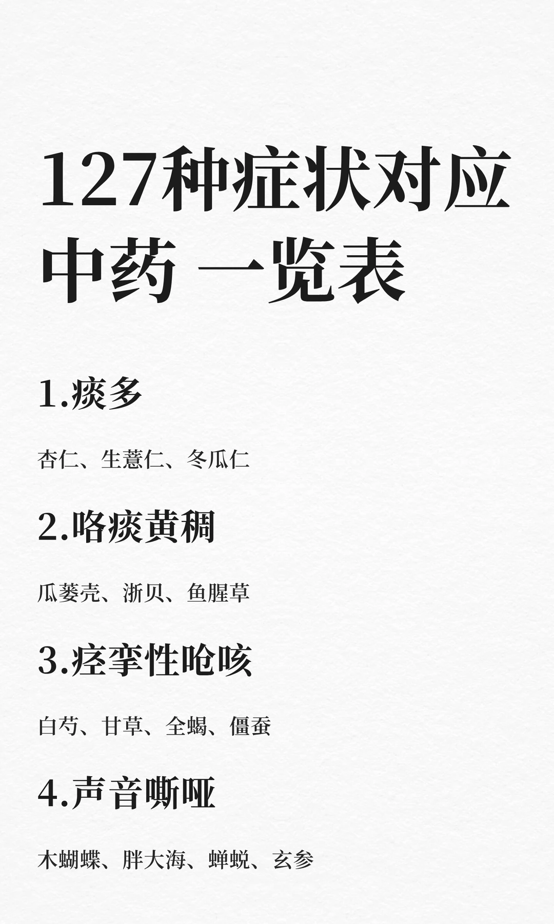 127种常见症状对应中药，一览表