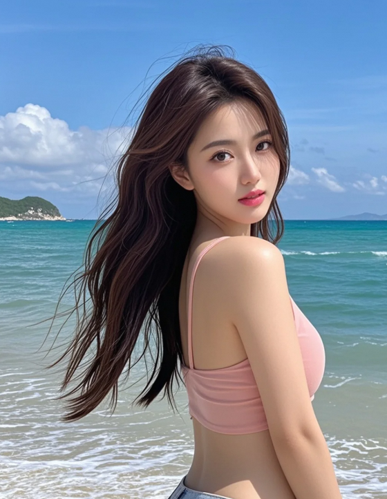 风情万种海边女郎，回眸一笑倾众生