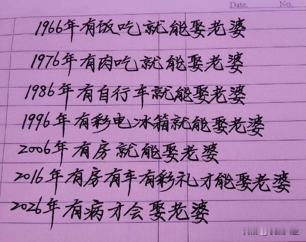 人间真实！不同年代娶老婆的条件