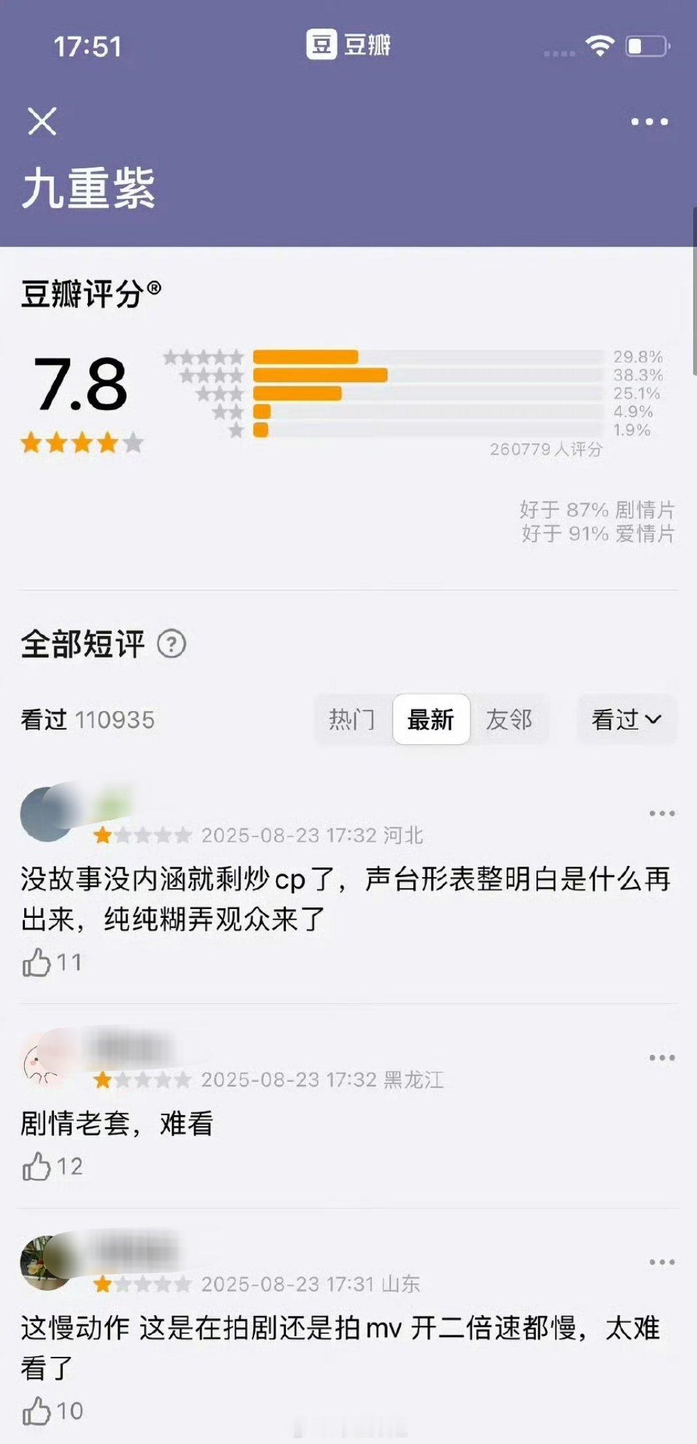 孟子义和李昀锐主演《九重紫》，之前还是大爆剧，好评很多，但是最近不知道咋回事，出