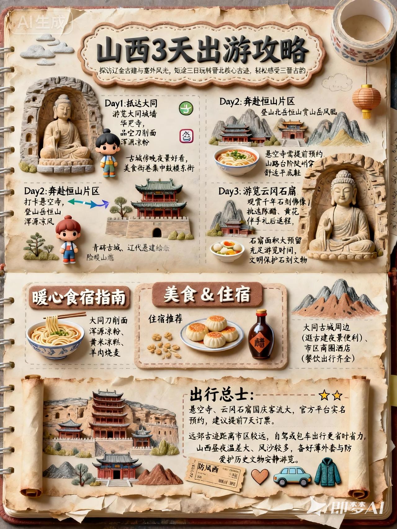 山西3天出游攻略：Day1：抵达大同，游览大同古城墙、华严寺，品尝刀削面