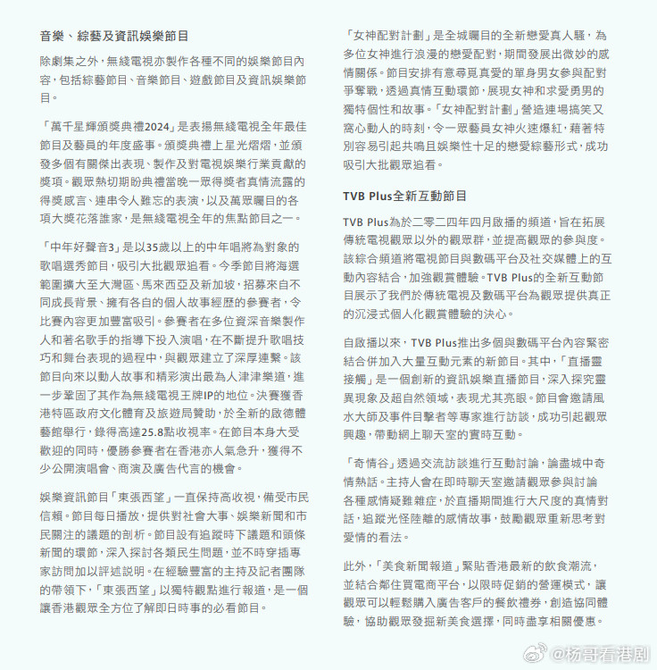 《女神配对计划》登上TVB财报TVB发布的2025上半年财报（正式版）中，盛赞了