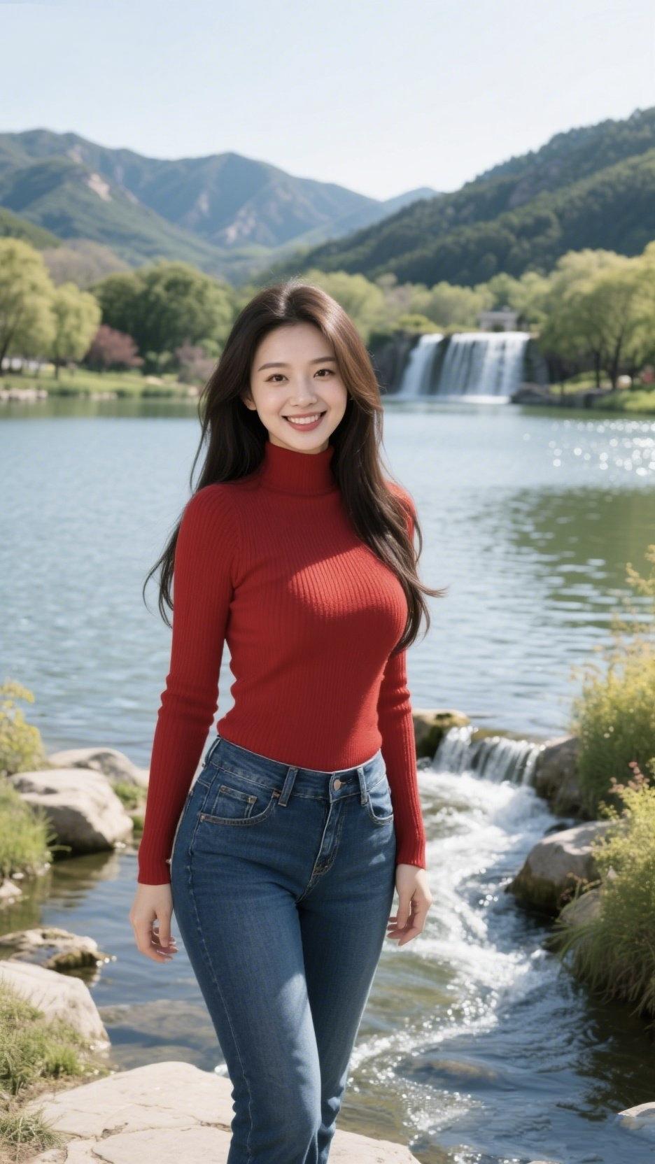 《晴川红衣》晴光漫过山峦的轮廓，风把春的信笺，铺在粼粼的波。一瀑清欢悬