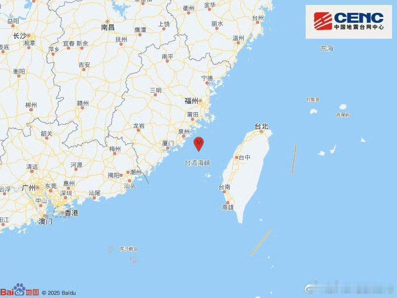 台湾地震中国地震台网正式测定：09月20日06时56分在台湾海峡（北纬24.4