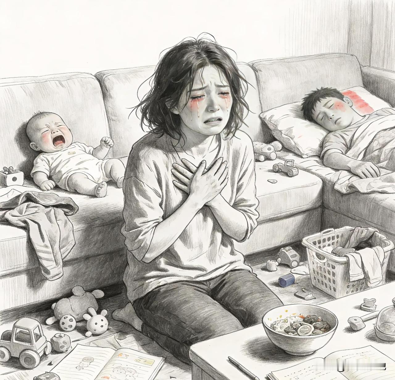 我问我姐，为什么那个楼上全职妈妈，会突然崩溃到住院？我姐说，她在家带娃5年