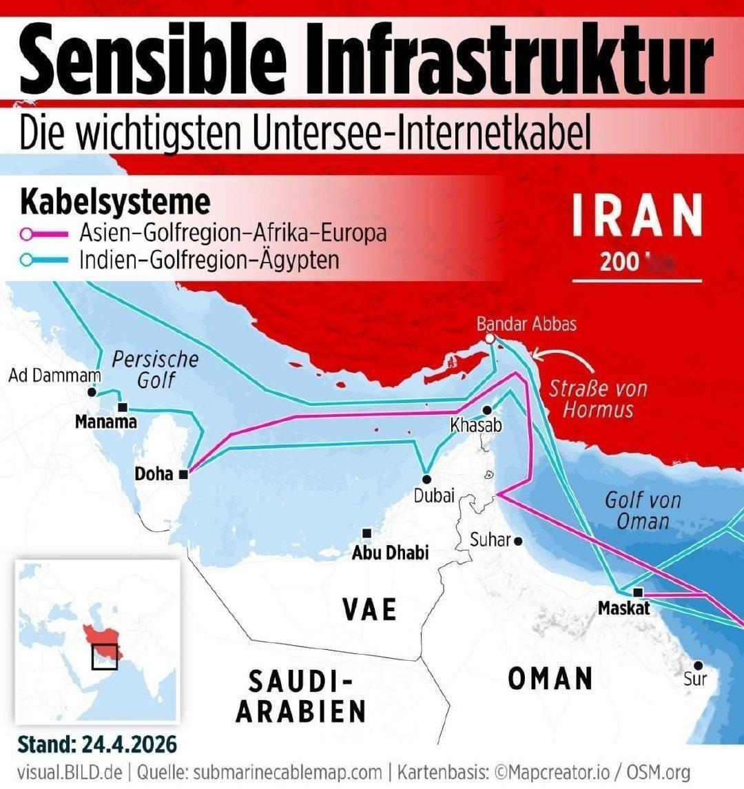 伊朗可能切断霍尔木兹海峡的海底光缆，使海湾国家与互联网断开连接。伊朗国家通讯