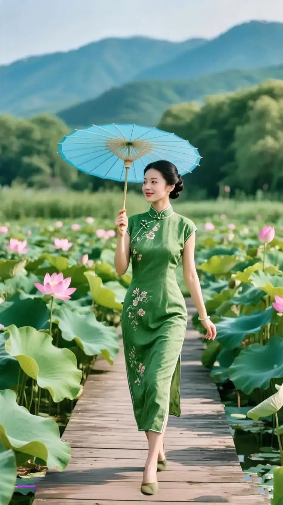 半夏荷塘万剪芳，嫣然姹紫秀天堂。佳人漫步仙姿韵，………………[鼓掌]