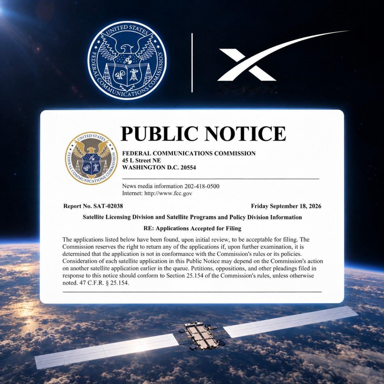 FCC已受理SpaceX提交的10万颗StarlinkGen3卫星的申请文件。