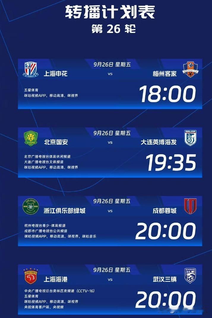 中超联赛~第26轮对阵和预测！！本周末，2025赛季中超联赛将迎来第26轮比