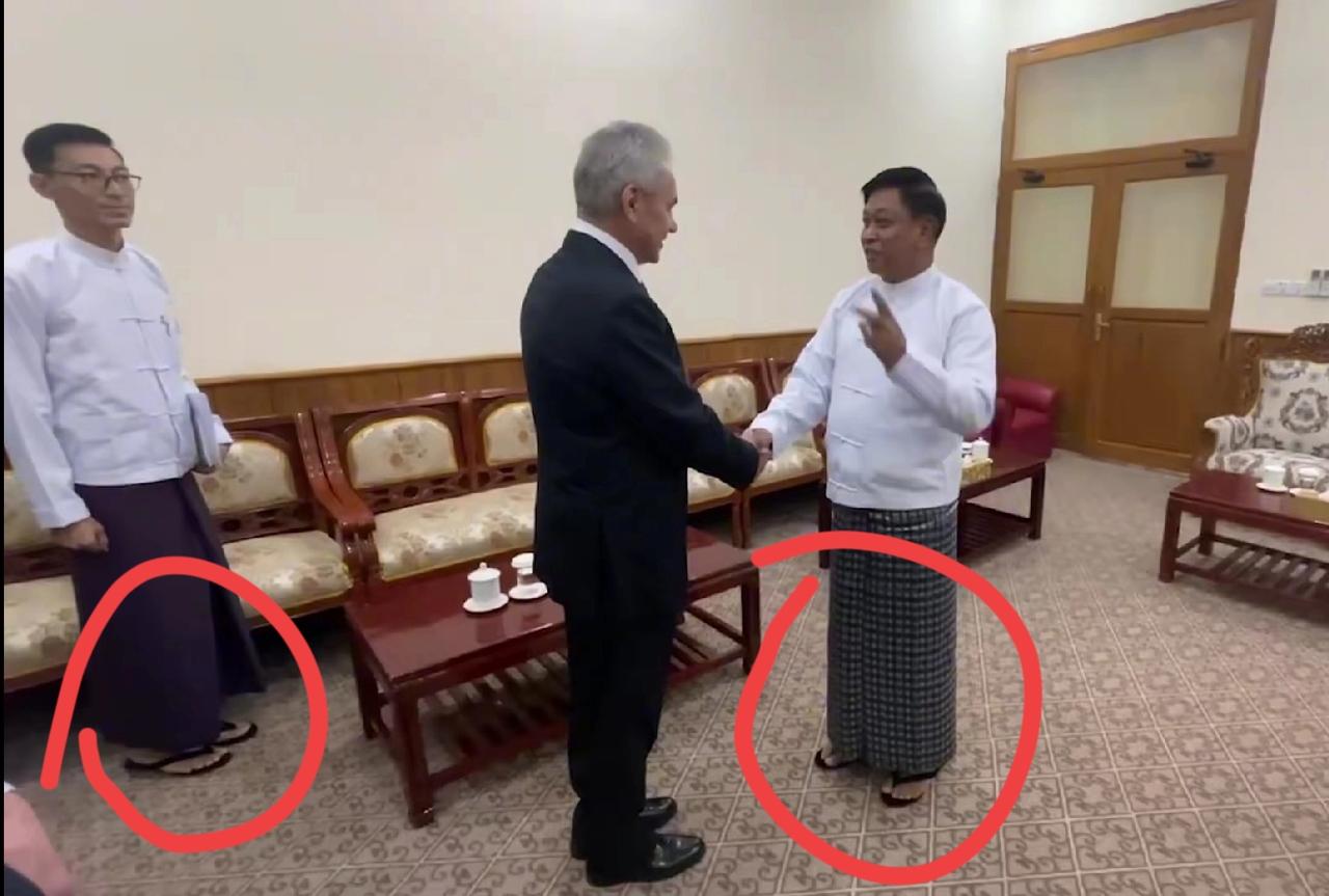 缅甸国安顾问会见绍伊古，3个细节:1、缅方穿衣亮了，全部缅服，白色马褂、直筒裙