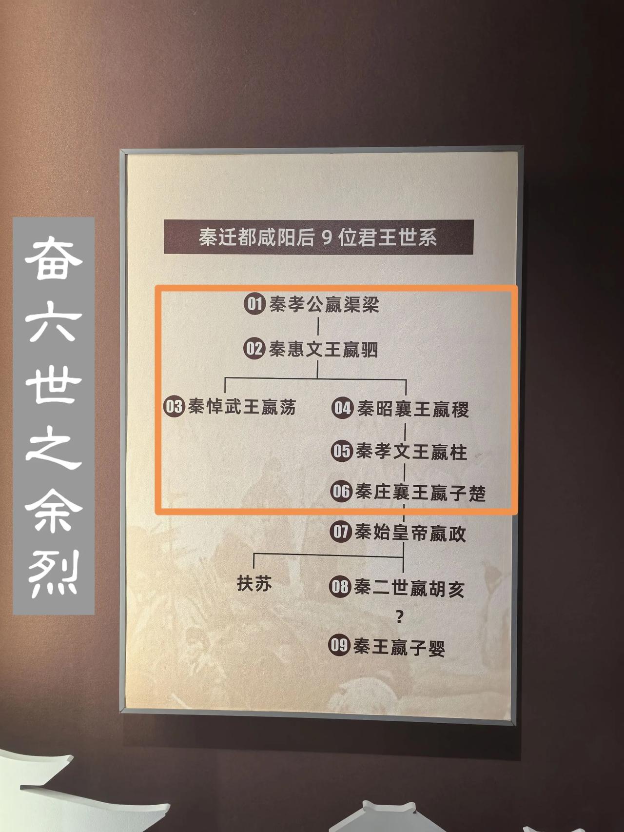 当我在秦咸阳宫博物馆看到这张世系表的瞬间，想起了《过秦论》里的那句，