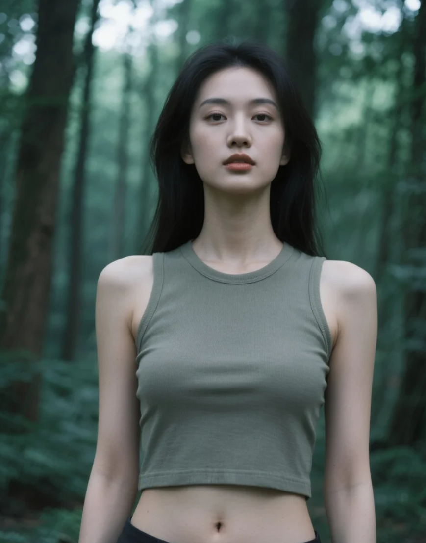 森林中的亚洲美女，神秘优雅的独特魅力