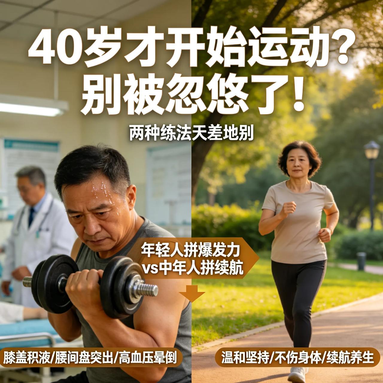 40岁才开始运动？别被忽悠了！两种练法，天差地别最近刷到好多人劝：40岁后
