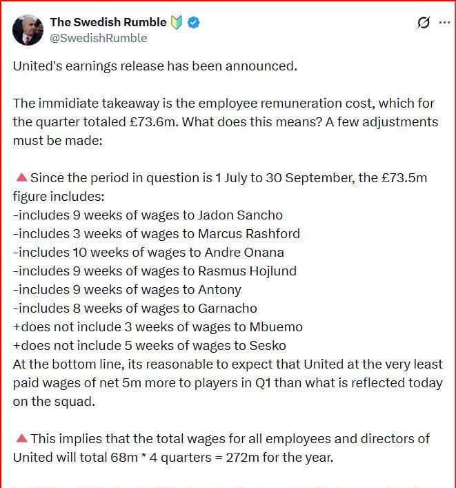 不是缺钱，是钱烫手。2024年，曼联工资单暴涨到2.96亿镑。数字吓人吧？