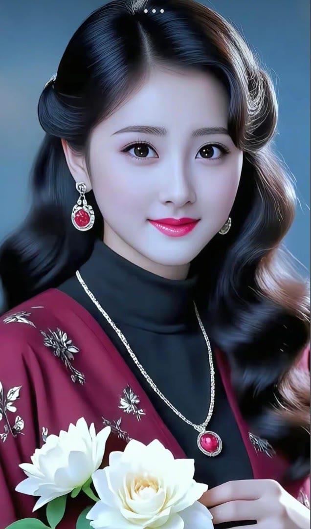 优雅古风美女，手持白玫瑰，韵味十足！