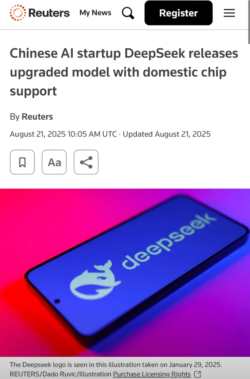 DeepSeek于2025年8月21日推出的V3.1升级模型，成为