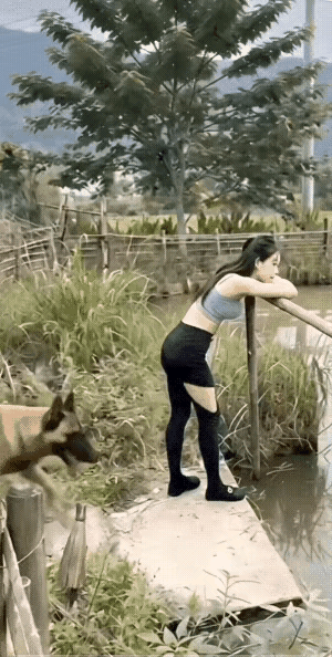 铲屎官凭栏远眺，家中的德牧犬见铲屎官心情格外好，便乖巧、舒心地跳上栏杆陪伴主人…
