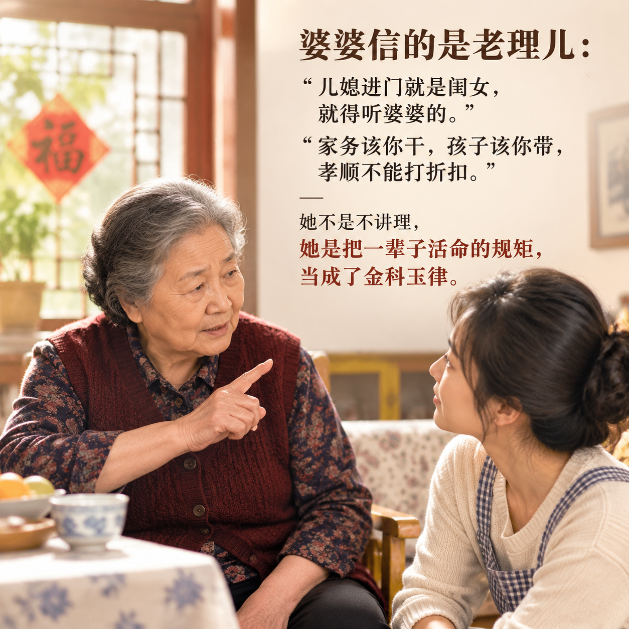 婆媳难相处，从来不是因为“不讲理”，恰恰是都“太讲理”了不少人觉得婆媳闹矛盾，是婆婆蛮横、媳妇娇纵。