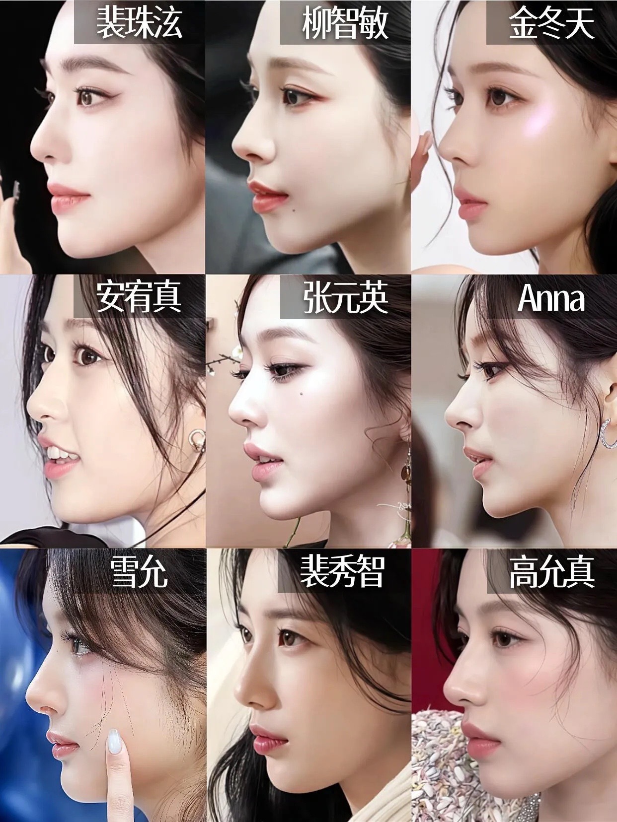 这是韩国九大神颜的侧颜，以你的审美，你觉得哪个最好看？​​​