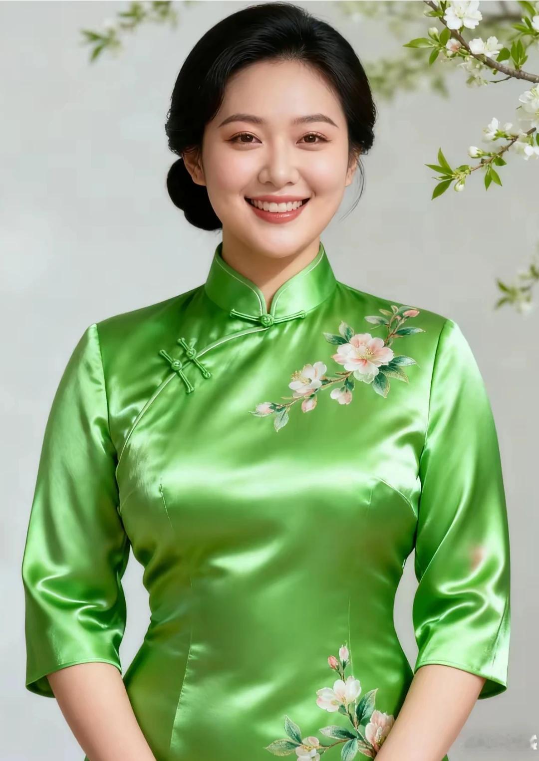 嫣然一笑百媚生，旗袍雅韵显风情。