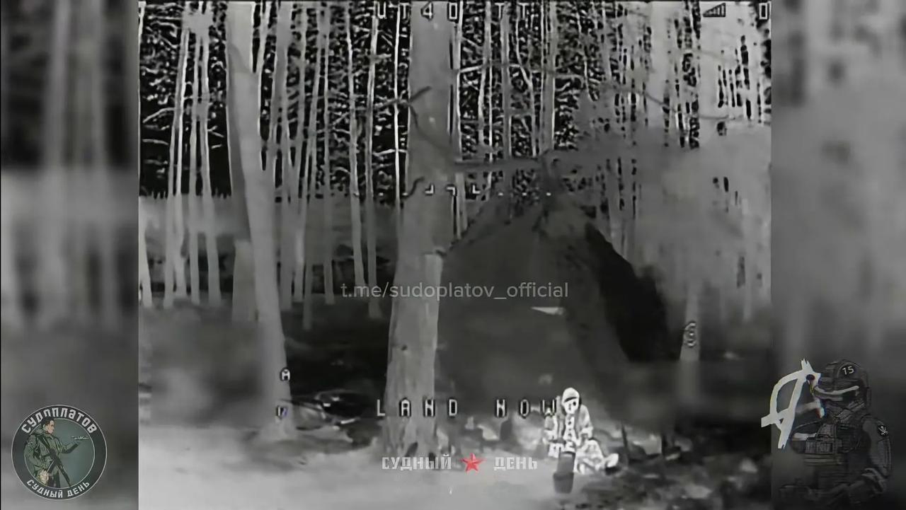 一名乌军士兵被俄军无人机热成像摄像头发现，当然乌军士兵也看到了俄军无人机。乌军士