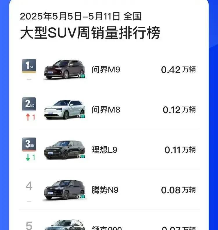 新能源大型SUV四9一8（腾势N9,问界M9,理想L9,领克900和问界M8)最
