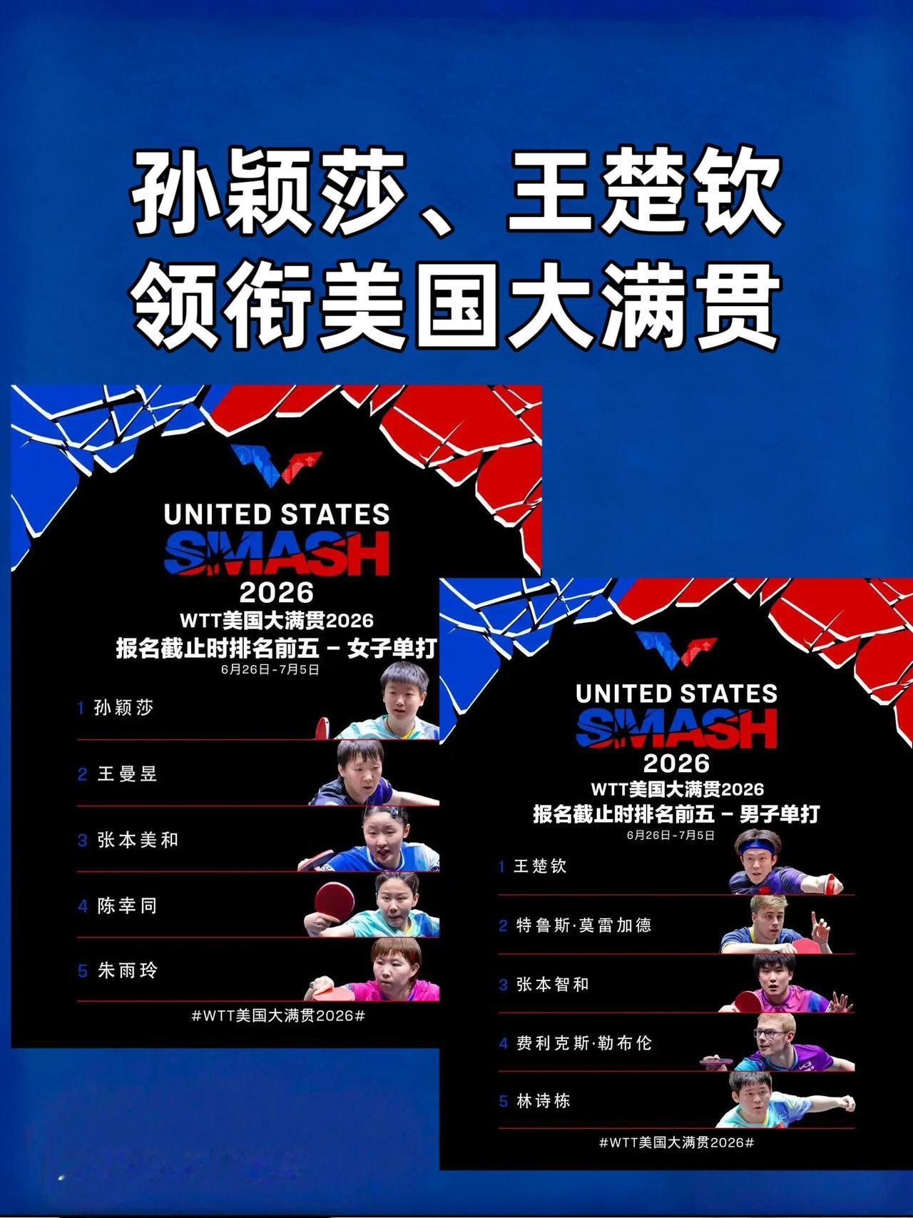 一、赛事信息（2026WTT美国大满贯）-时间：6月26日—7月5日