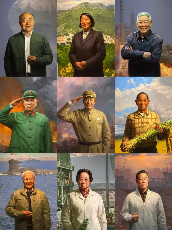 共和国勋章九位获得者，真正的民族脊梁参观中国共产党历史展览馆，被一组油画所震