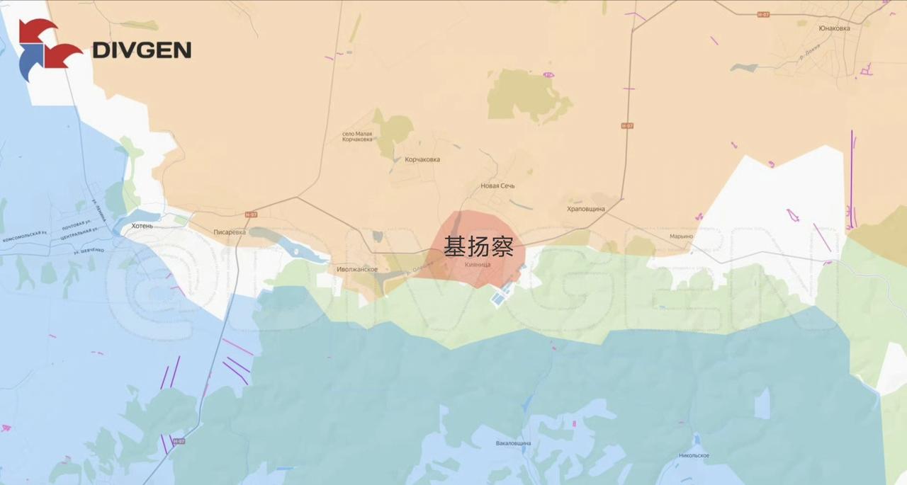 乌克兰苏梅州东北部，俄军北部集群占领了基扬察。再往前推，就是成片的森林地带了。以