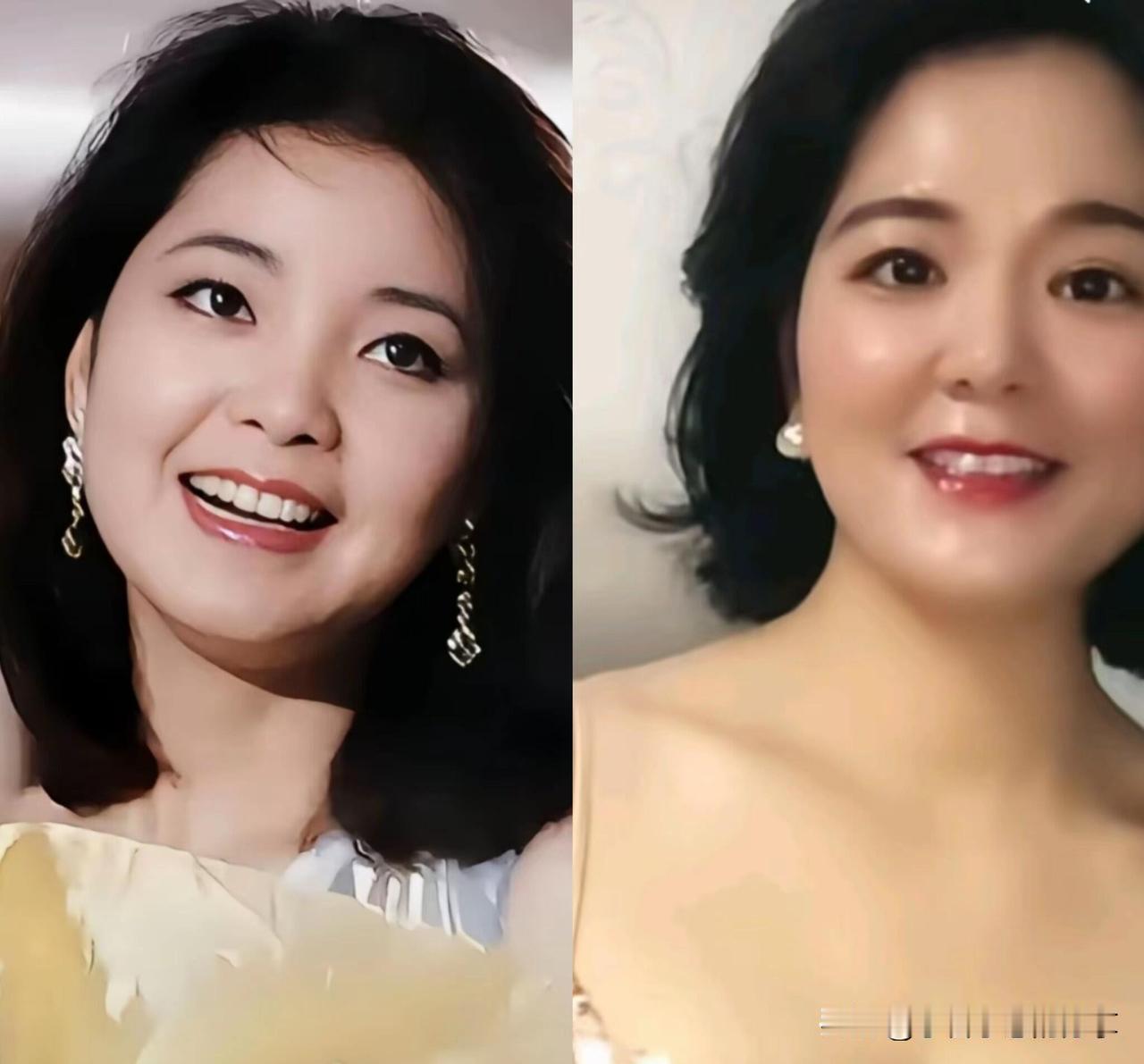 右边的这一位小美女长的好漂亮，神态和气质跟邓丽君小姐长得很像，天生丽质温柔美丽，