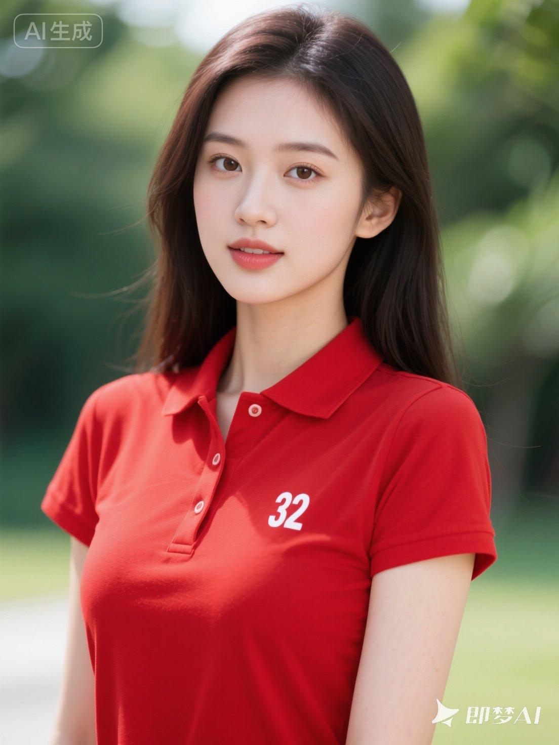 青春洋溢的校园女孩，32号红衣少女，阳光下的美好时光。