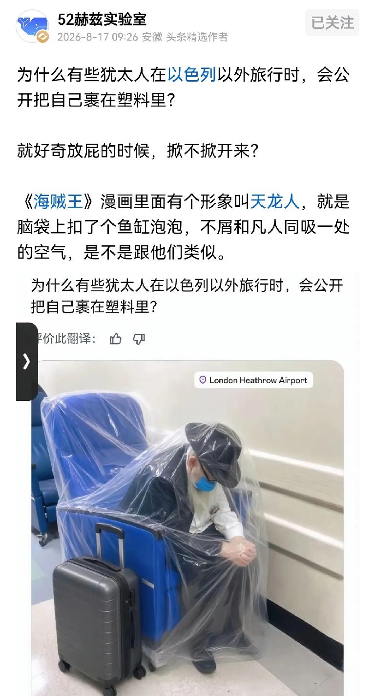 日本动漫里的天龙人就是在讽刺以色列人，愚蠢又自负，动漫里消失的历史就是他们掩盖的
