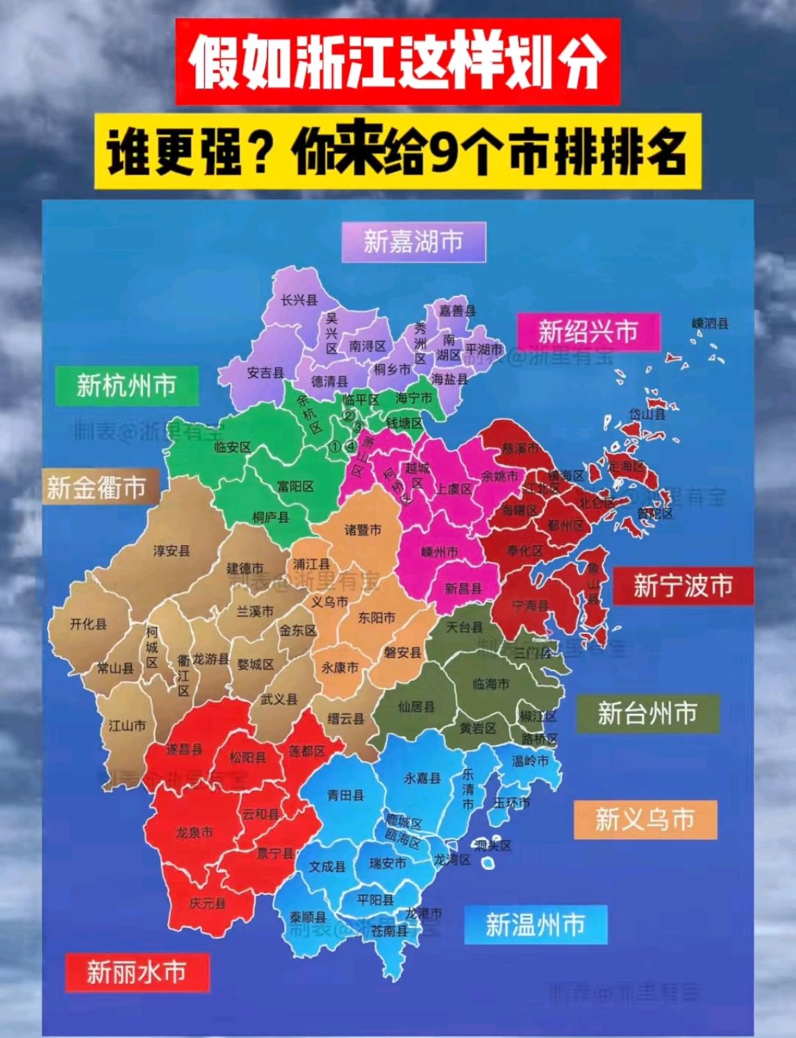 假如把浙江重新划分，让杭州拥有出海口，抓住一个新的发展空间。做大义乌市经济圈，金