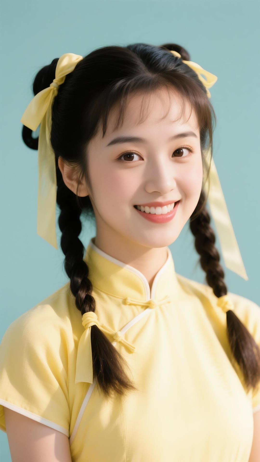 元气少女，清新甜美，黄衣飘飘，笑靥如花。
