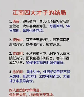 江南四大才子终局：才情满溢，仕途却困于无奈​​​