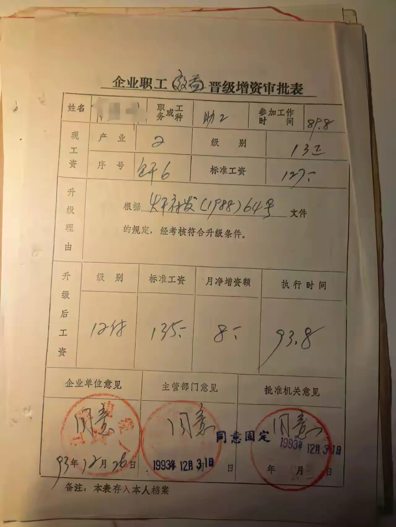 1993年的工资：135元！！！