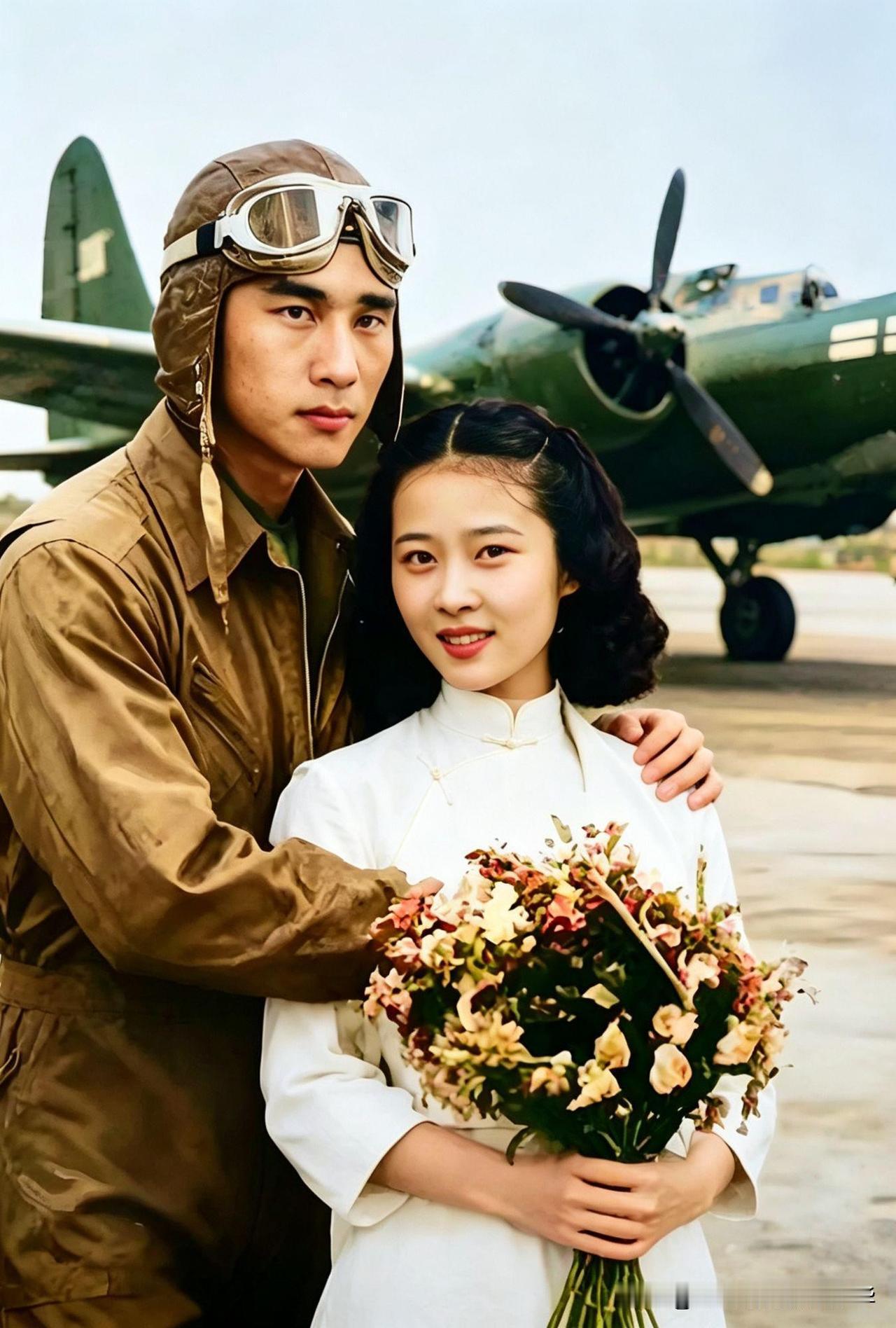 张照片中这对童男玉女是抗日空军英雄陈怀民，和他未婚妻王璐璐的合影，这张照片成了他