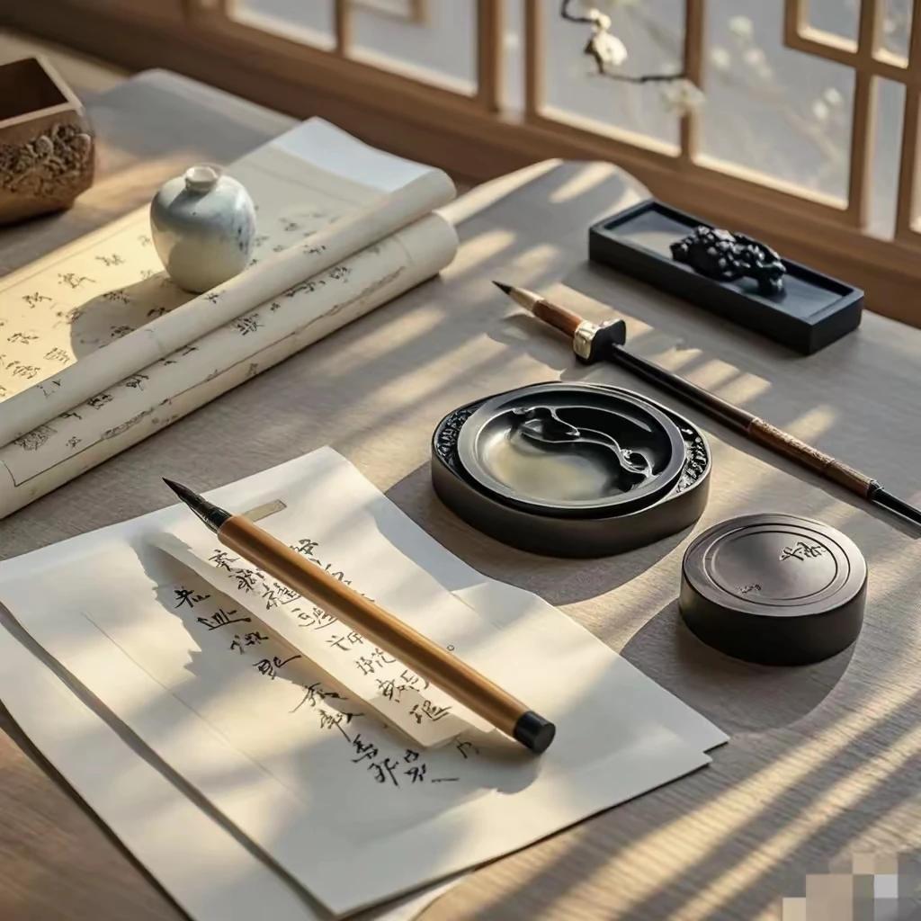 上联：案上墨香随月起下联：轩窗梅影暗香来