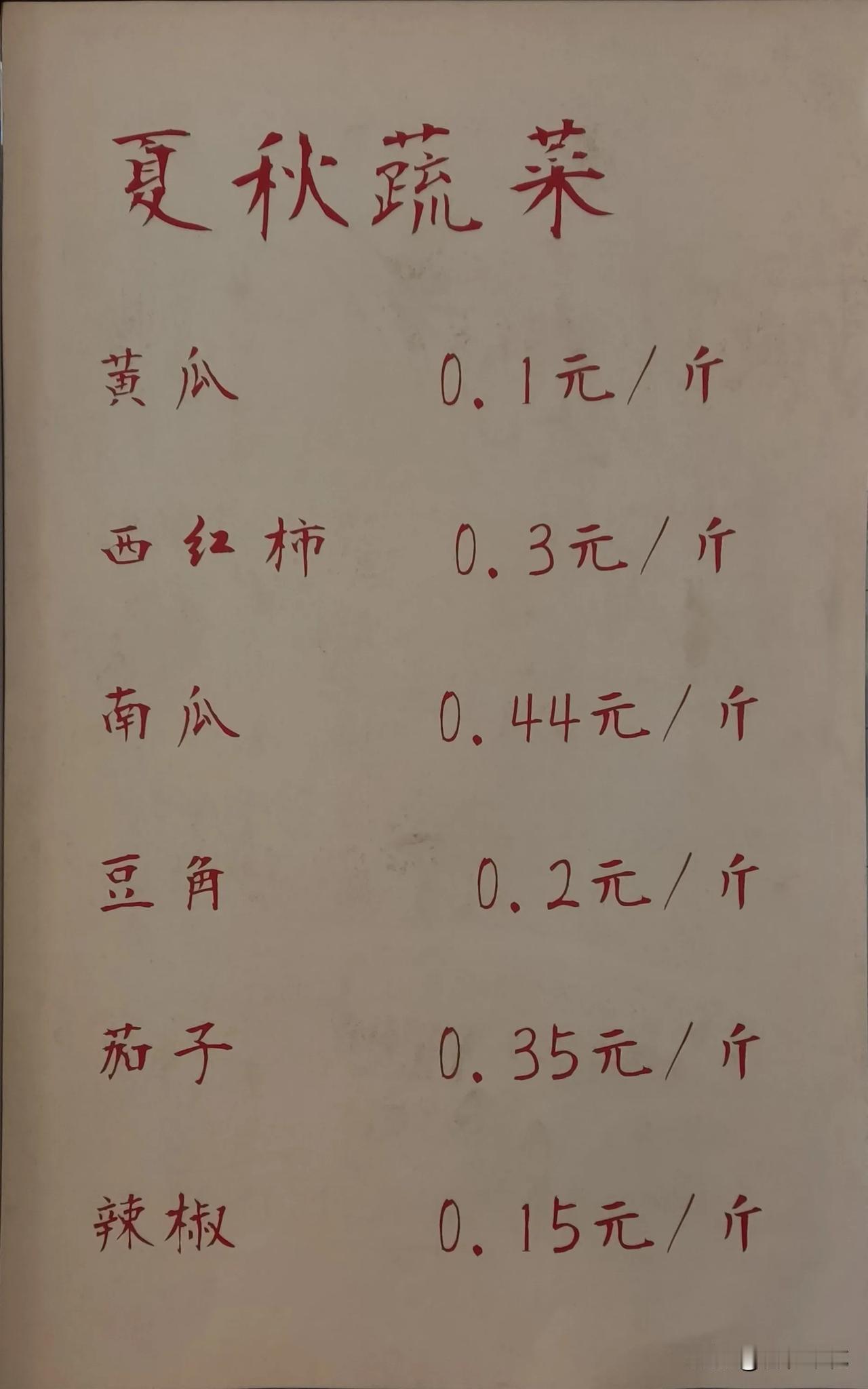 这是一张上个世纪90年代的蔬菜价格表。从这张表格当中，就可以看出来上个世纪90